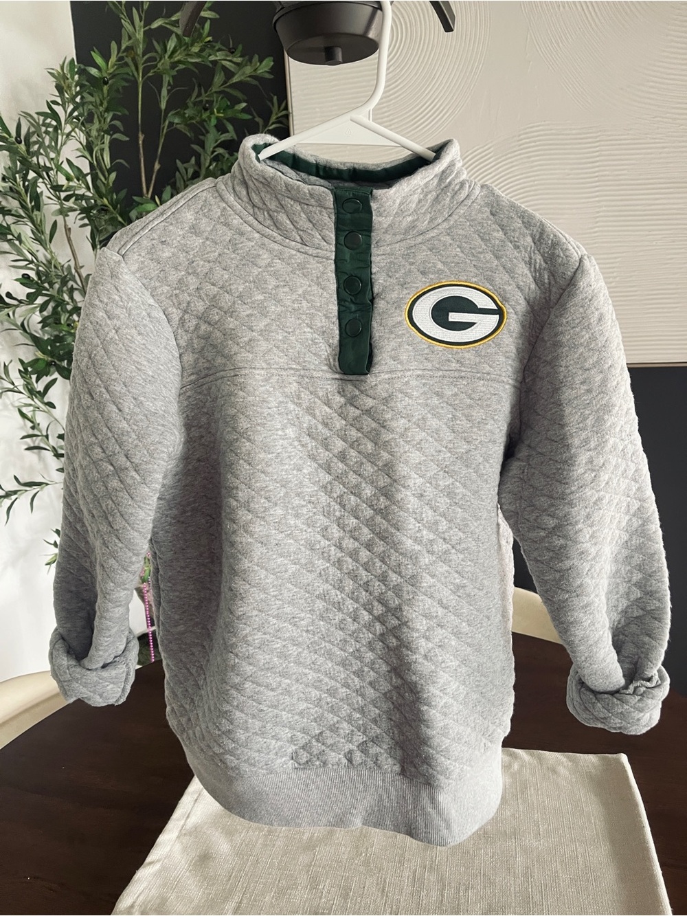 Green Bay Packers NFL Gray Quilted Snap Pullover - M